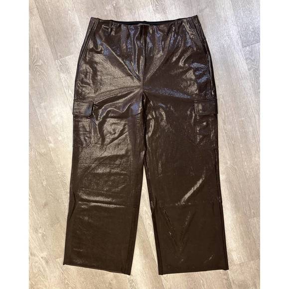 NEW LYSSE women's callie patent foil vegan suede pant in brown